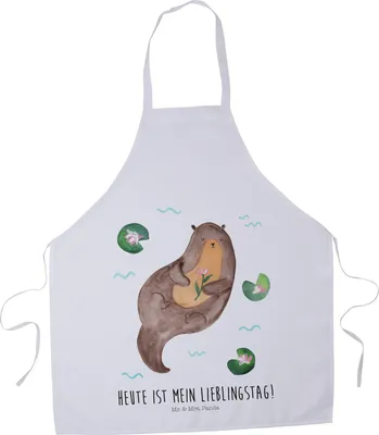 Produktbild von Mr. & Mrs. Panda Kochschürze Otter Seerose - Weiß - Geschenk, Fluss, Lieblingstag, Arbeitsschürze, Wasser, Küchenschürze, Küchenzubehör, Grillschürze, Schürze, Seeotter