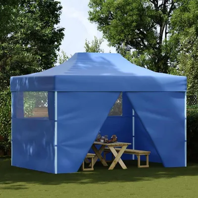 Image de vidaXL Tente pliante Pop-Up avec 4 éléments latéraux 3x4,5 m Bleu