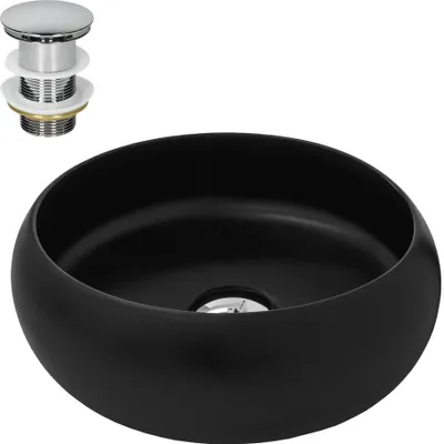 Obrázek produktu pro LuxeBath umyvadlo Umyvadlo na desku kulaté, Ø 35x12 cm, černé matné, z keramiky, včetně odtokové soupravy bez přepadu