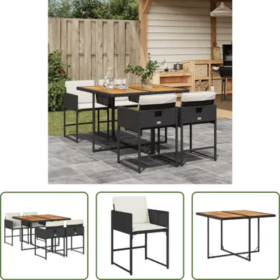 Produktbild von The Living Store 5-tlg. Garten-Essgruppe mit Kissen Schwarz Poly Rattan