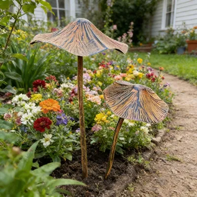 Produktbild von Pilzdekoration, Herbstdekoration, Gartenstecker für den Außenbereich, rostiger Pilz, Gartendekoration mit Stecker, Metall, wetterfest, Pilz-Gartenornamente, Rasendekoration, Erdspieß für Blumenbeete (2 Stück)