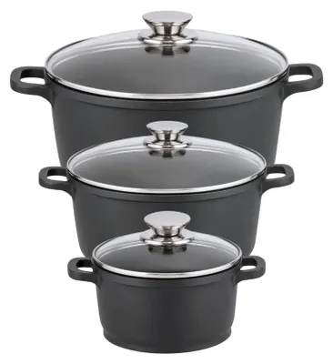 Image de Set de 3 faitouts 16 cm 20 cm et 24 cm sans PFAS avec couvercles en verre Elo Alucast