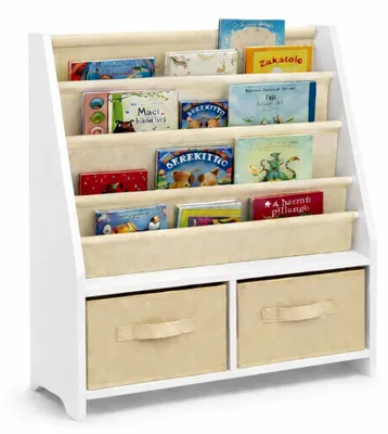 Obrázek produktu pro GINGER HOME, dřevěný organizér 2 v 1 pro děti: knihovna a úložné boxy na hračky