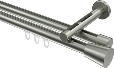 Produktbild von Interdeco Innenlaufstange / Gardinenstange mit Innenlauf Edelstahl-Optik, Typ Siteno Sitra (Konus), 20 mm Ø 2-läufig, 240 cm