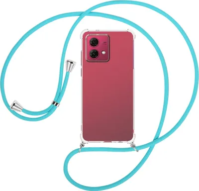 Produktbild von Handykette Backcover-Schutzhülle mit Band (Metall silberfarben) für Motorola Moto G84 5G (6.5'') - türkis