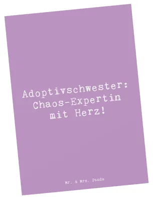 Produktbild von Mr. & Mrs. Panda Postkarte Spruch Adoptivschwester Chaos - Lavendeltraum - Geschenk, Geburtstage, Herzensbindung, Grußkarte, Fotokarte, Ansichtskarte, Familienmitglieder
