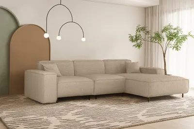Produktbild von Ecksofa Designersofa GLORIA in Stoff Artico Beige Ottomane Rechts