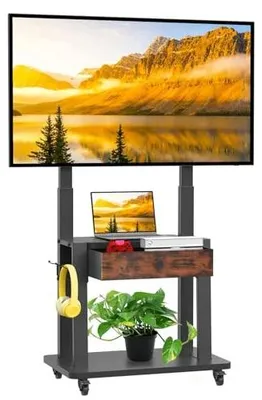 Zdjęcie produktu dla Stojak na telewizor mobilny z szufladą metalowy regulacja 32 70 cali