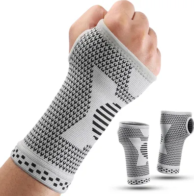 Produktbild von INF Graue Sport-Handgelenkstützhandschuhe (Paar) - Atmungsaktive Kompressionsbandagen M