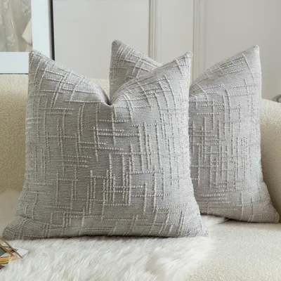 Immagine prodotto di Set di 2 federe per cuscini in velluto, 45x45 cm, colore grigio chiaro