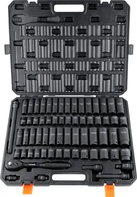 Produktbild von VEVOR 1/2 Zoll Steckschlüsselsatz CR-V-legierter Stahl 65-tlg Steckschlüssel Satz 10-24 mm Tiefe Stecknüsse Schlagschrauber, HRC 42-48 Steckschlüssel Werkzeugkoffer, Metrisch Schraubenausdreher