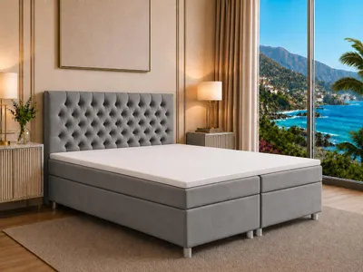Produktbild von Best for Home Boxspringbett mit Bettkasten Trinity K-14 Bonellfederkern inkl. Topper-200x200-Grau