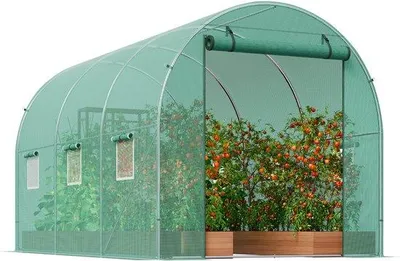 Productafbeelding van Inlooptunnelkas, 9,6 x 6,4 x 6,2 voet, kas van folie, plantentunnelkas met een frame van gegalvaniseerd staal, PE-dakbedekking, groen