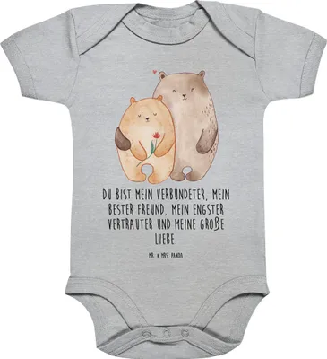 Produktbild von Mr. & Mrs. Panda overall baby Bären Liebe 3. - 6. Monat - Heather Grey - Geschenk, Babybody, babykleidung body, Blume, Einteiler, Umarmen, Strampler, strampelanzug