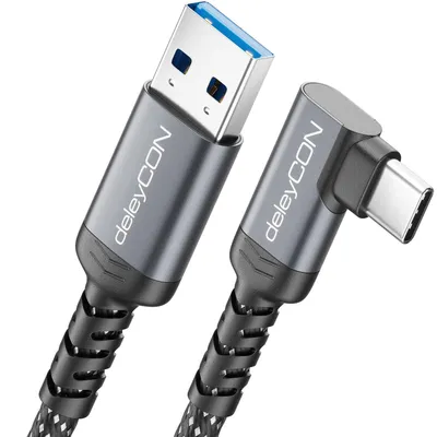 Produktbild von deleyCON 0,5m USB-A auf USB-C Kabel 90° Winkel USB 3.2 Gen1 5Gbps