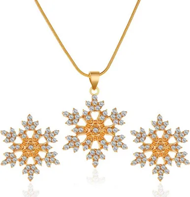 Produktbild von Schneeflocke Halskette und Ohrringe Set für Frauen Mädchen Mode Schmuck Set
