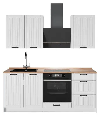 Produktbild von Singleküche Vicco Fame-Line Weiß Landhaus/Weiß 190 cm, AP Eiche, Model 64928