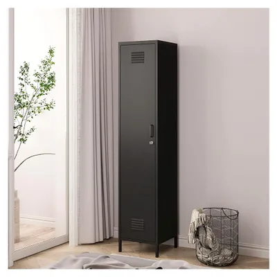 Produktbild von Kleiderschrank Seinäjoki Spind Umkleidespind 180 x 38 x 38 cm Metallschrank abschließbar Garderobenschrank Umkleideschrank Allzweckschrank Stahl Schwarz