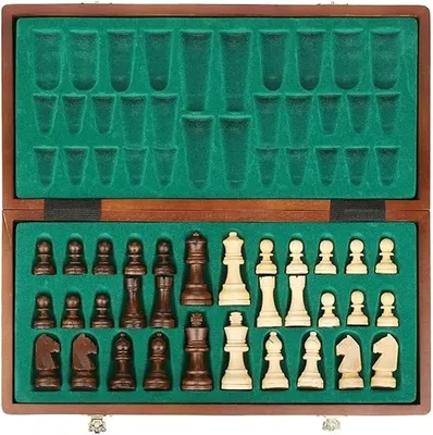 Imagen del producto de Juego de ajedrez de madera, tablero de 15" x 15", juego de ajedrez portátil y plegable