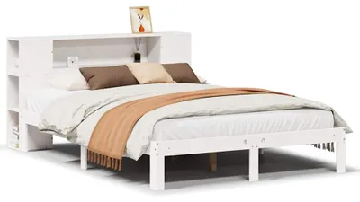 Obrázek produktu pro vidaXL Postel z masivu s policí bez matrace Bílá 140x190 cm Borovice