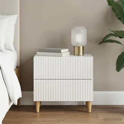 Image de vidaXL Table de chevet à tiroirs, blanche, 62 x 34,5 x 48 cm, aggloméré