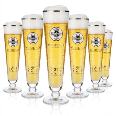 Produktbild von 6x Warsteiner Bier Glas Gläser Biergläser 0,4l Pokal 1753 weißes Logo