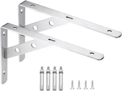 Imagen del producto de Ibenzoa® - Juego de 2 soportes de acero inoxidable para estanterías de alta resistencia, 150 x 110 x 3 mm, color plateado, capacidad de carga de hasta 100 kg, diseño triangular, incluye 4 tacos y 4 tornillos