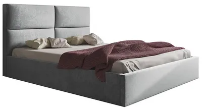 Produktbild von Doppelbett 200x200 cm Terra - Polsterbett mit Bettkasten, Metall-Lattenrost - Grau