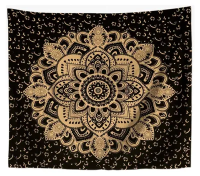 Produktbild von Wandbehang Mandala indisch 200 x 150 cm Schwarz Gold Polyester