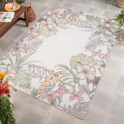Image de Volero - Tapis d'extérieur à fleurs - Poppy Crème - 200x290 cm