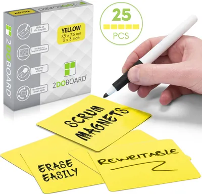 Produktbild von 2DOBOARD Beschreibbare Magnete - 7,5 x 7,5 cm Gelb - 25 Stück - Kanban Magnete, Scrum Magnetische Karten oder Magnetstreifen beschreibbar für Whiteboard und Kühlschrank (Gelb)