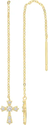 Produktbild von Stylische 9 Karat (375) Gold kreuz Damen - Durchzieher Ohrringe mit Zirkonia - 42mm*6mm; TRS26463