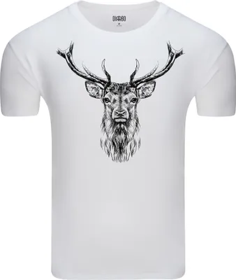 Produktbild von Diarbo Herren T-Shirt mit Tierliebhaber Druck Skizze eines Hirschkopfes Weiß Gr.S