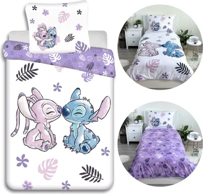 Produktbild von DISNEY Stitch Wendebettwäsche aus Baumwolle, Kinderbettwäsche mit Reißverschluss, 100% Baumwolle, 160x200 cm,