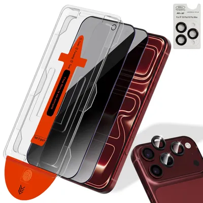Obrázok produktu pre 2-balenie iPhone 18 Pro Max Privacy Ochranné sklo na displej Privacy & 1-balenie ochrana objektívu - Tvrdené sklo | [Automatická inštalácia] - Bez