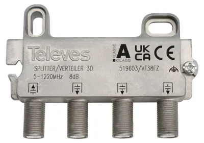 Produktbild von Televes 519603, Kabelsplitter, 5 - 1220 MHz, Edelstahl, Weiblich, F, 74 mm