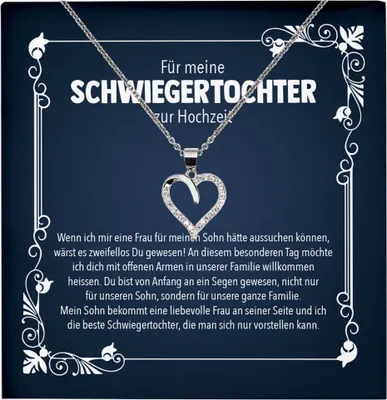 Produktbild von 22Feels Schwiegertochter Geschenk Herz Halskette mit Karte Frauen Hochzeit Muttertag Geburtstag Weihnachten Damen Collier (Damen Silber 925/000 Schmuck)