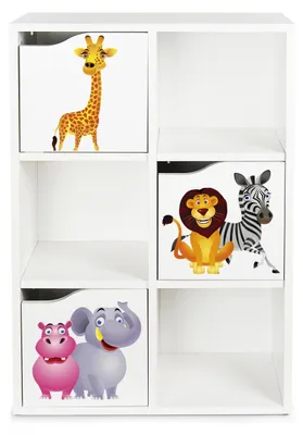 Produktbild von Bayagu Kinderregal Weiß mit 6 Ablagen aus Holz Bücherregal für Spielzeug Tiere