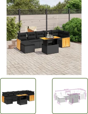 Produktbild von The Living Store 8-tlg. Garten-Sofagarnitur mit Kissen Schwarz Poly Rattan