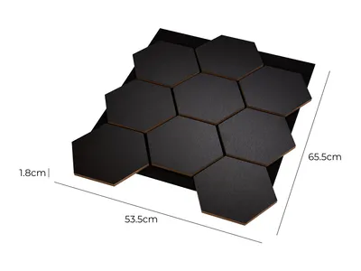 Obrázek produktu pro Fuse akustický dřevěný panel , šestiúhelníkový, nástěnný, rozměry 65,5 x 53,5 x 1,8 cm,  Imitace černý dub