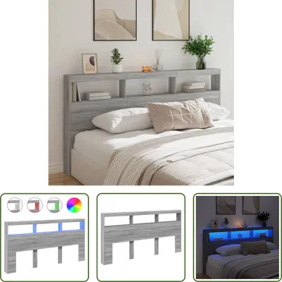Obrázek produktu pro The Living Store LED čelo postele s policemi Grey Sonoma 200x17x102 cm
