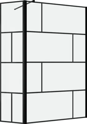 Image de Paroi de douche avec pivot 120+40x195cm - Sérigraphie type Briques et Profilés Noir - DARK BLOCKS