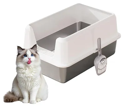 Image de Bac à litière pour chat, surface antiadhésive, conception résistante aux éclaboussures, blanc