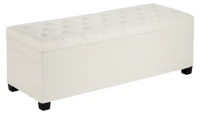 Zdjęcie produktu dla Pufa z pojemnikiem – 110 x 40 x 40 cm – tkanina lniana – beżowa – pufa do siedzenia i przechowywania