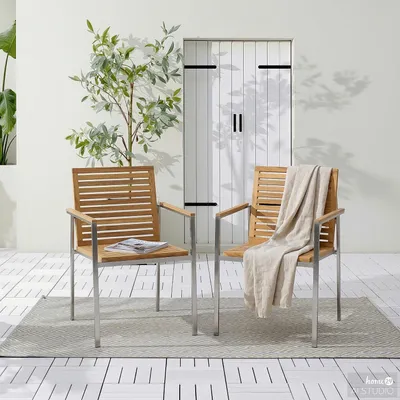 Produktbild von home24 Gartenstuhl - 2er-Set - Teak Massiv / Edelstahl - Teak / Silber