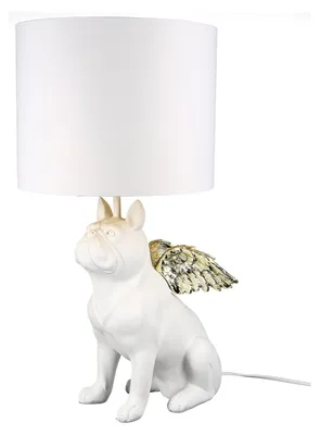 Image de Gilde Tischleuchte, Bulldogge, "Flying Bulli", Kunstharz, Textil, weiß, VE 1, H. 55 cm, D. 26 cm 89334 4001250893349