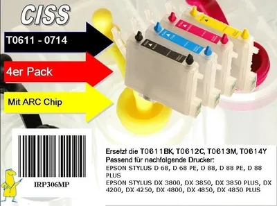 Produktbild von T0611-T0614 Multipack mit 4 Patronen IRP306MP - CISS / Easyrefill / Leerpatronen