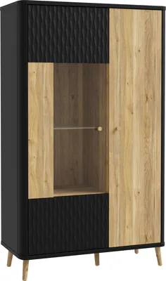 Produktbild von Stauraumvitrine >FIXSMILE< 2 Türen, Mauvella Eiche Nachbildung / Schwarz - 93,3x158,2x41,5cm (BxHxT)