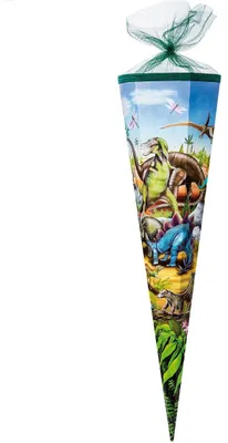 Produktbild von Große Dino Schultüte / Zuckertüte DINOSAURIER ca. 85 cm (Länge) | 6-eckig | Durchmesser ca. 25 cm