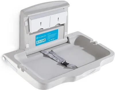 Produktbild von Baby-Wickeltisch Wandmontage Faltbar mit Sicherheitsgurt und Aufbewahrungsbox - HDPE, Horizontal